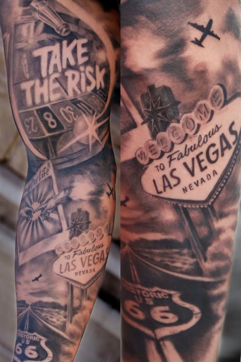 Bras entier tatouage Las Vegas, route 66, casino