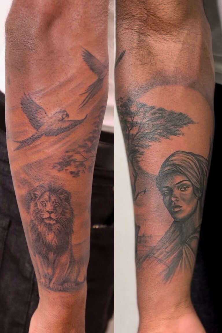 tatouage réaliste, thème famille et antilles